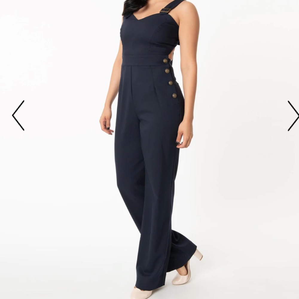 Unique Vintage Navy Blue Sedgewick Jumpsuit Retro 70's Large
